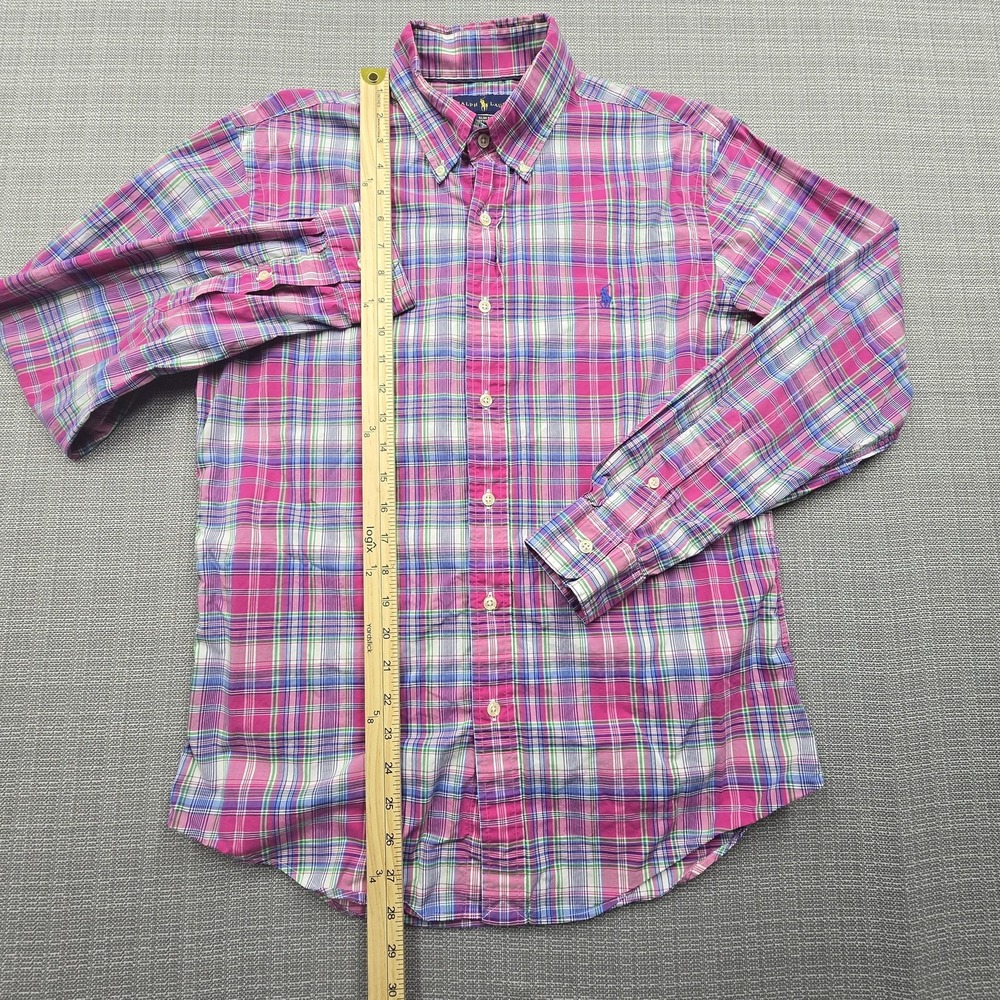 Ralph Lauren Shirt Mens Medium Pink Plaid Slim Fit Button Down Long Sleeve Pony - Picture 5 of 10